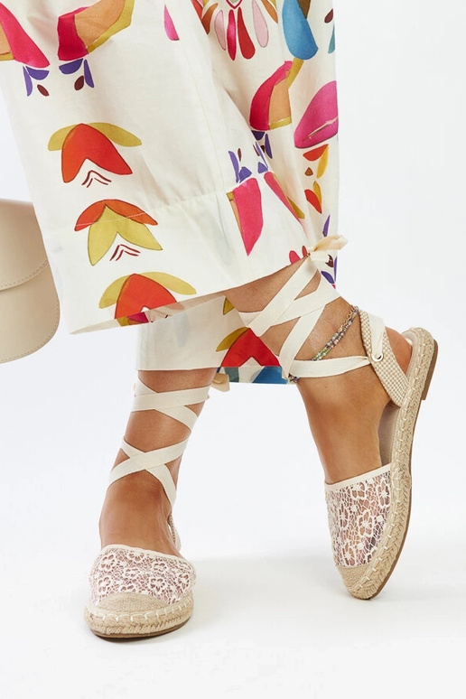 Teha Bege Lace Aberta Toe Alpercatas Teha Bege Lace Aberta Toe Alpercatas