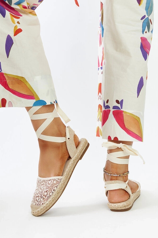 Teha Bege Lace Aberta Toe Alpercatas Teha Bege Lace Aberta Toe Alpercatas