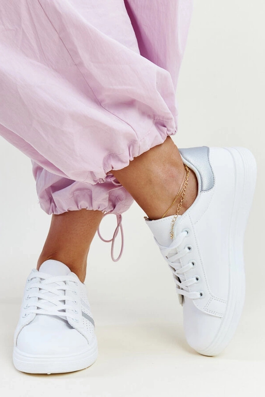 Tênis Berdine branco e prata em couro...