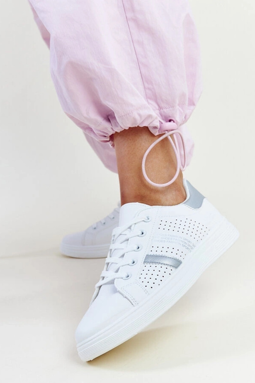 Tênis Berdine branco e prata em couro...