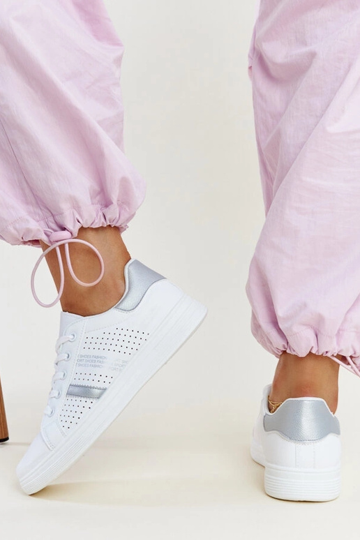 Tênis Berdine branco e prata em couro...