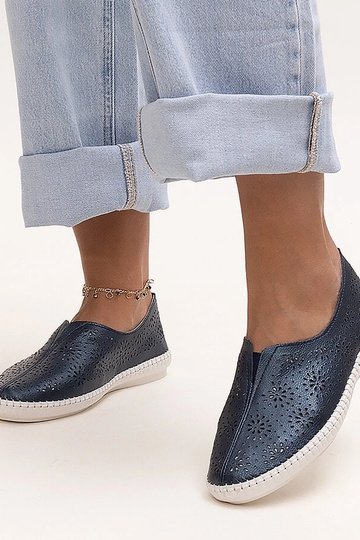 Sapatos Bernice Navy Blue Leather Openwork
