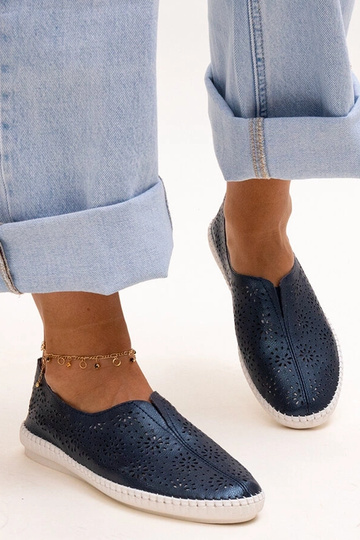 Sapatos Bernice Navy Blue Leather Openwork 2