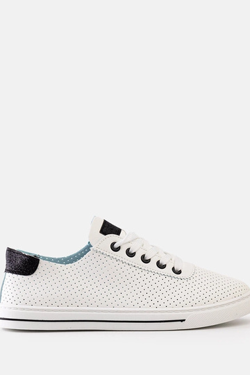 Tênis feminino branco perfurado com cadarço Ruala