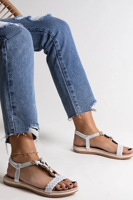 Sandálias trançadas prateadas Izodora