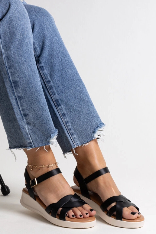 Sandálias de cunha baixas Khalida pretas