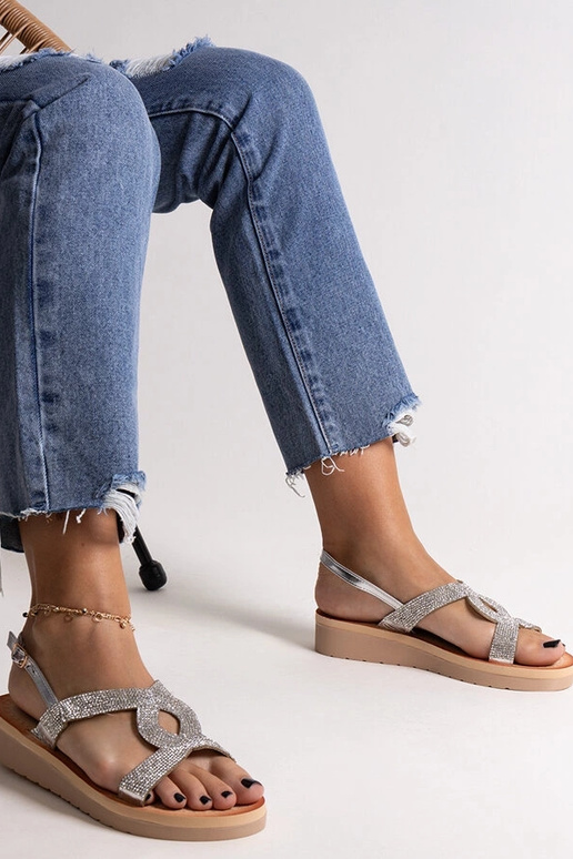 Sandália plataforma prateada com...