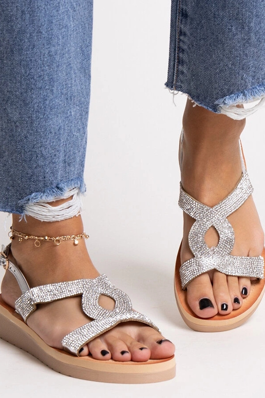 Sandália plataforma prateada com...