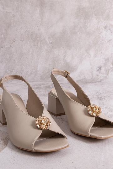 Sandalias bejes de salto bloco de couro Karino