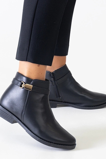 Botas de cano curto pretas com inserções douradas em couro sintético Casetra