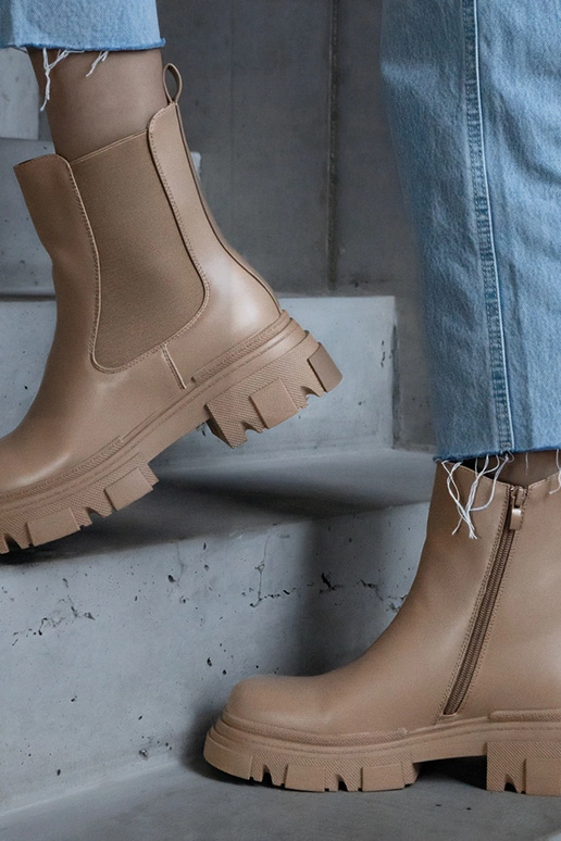 Botas de inverno bejes com zíper de...