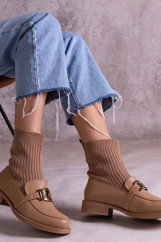 Botas de cano curto bege escuro com...