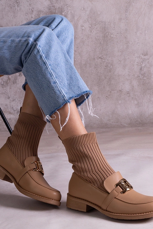 Botas de cano curto bege escuro com...