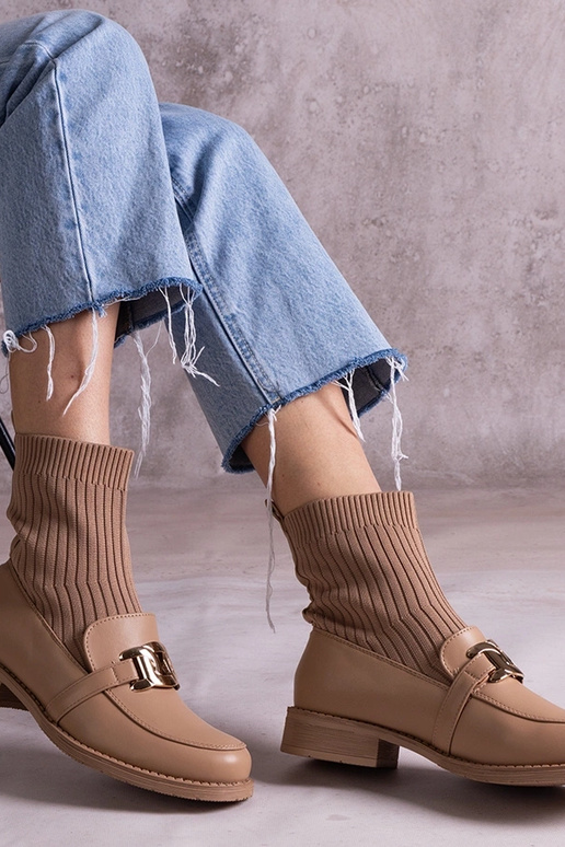 Botas de cano curto bege escuro com...