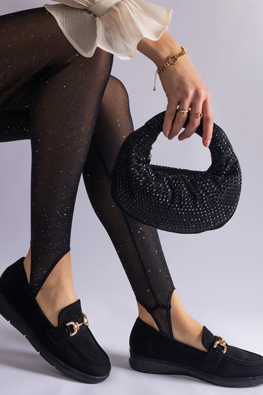 Mocassins femininos pretos de camurça...