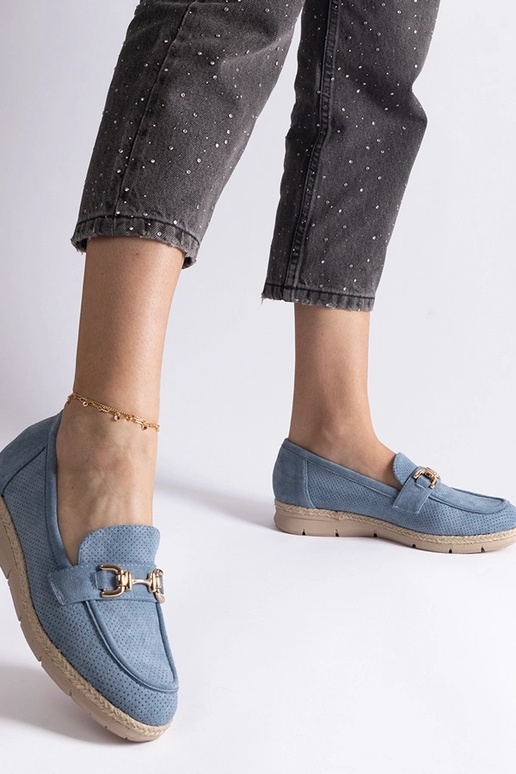 Sapatos femininos azuis de camurça...