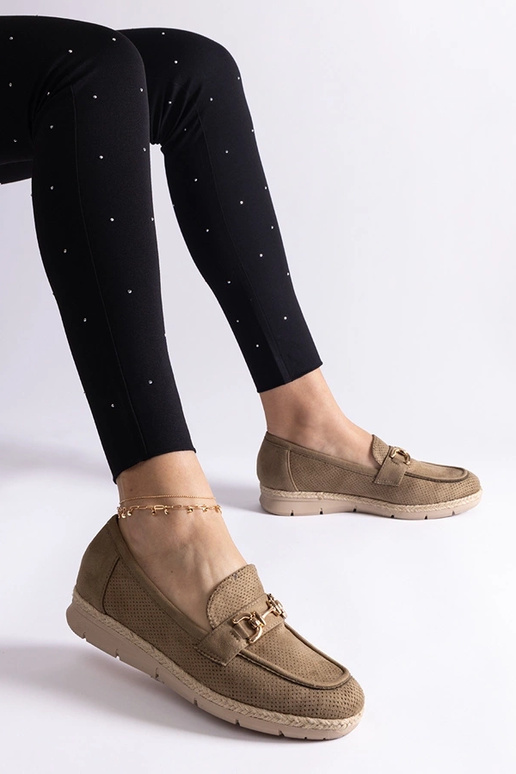 Mocassins verdes femininos de camurça...