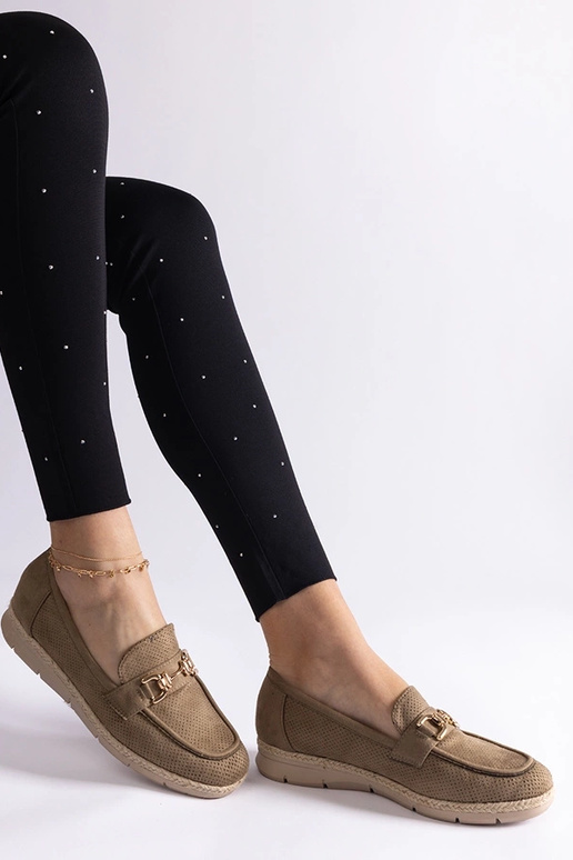 Mocassins verdes femininos de camurça...