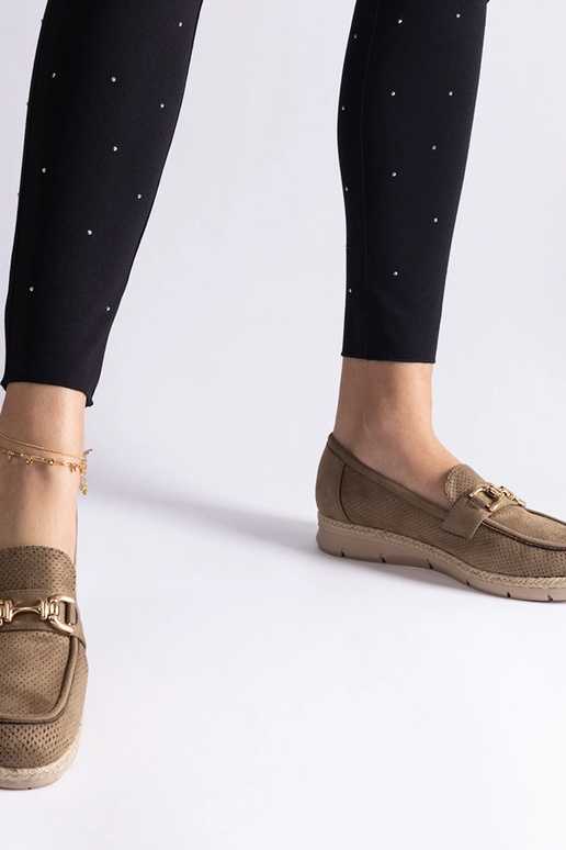 Mocassins verdes femininos de camurça...