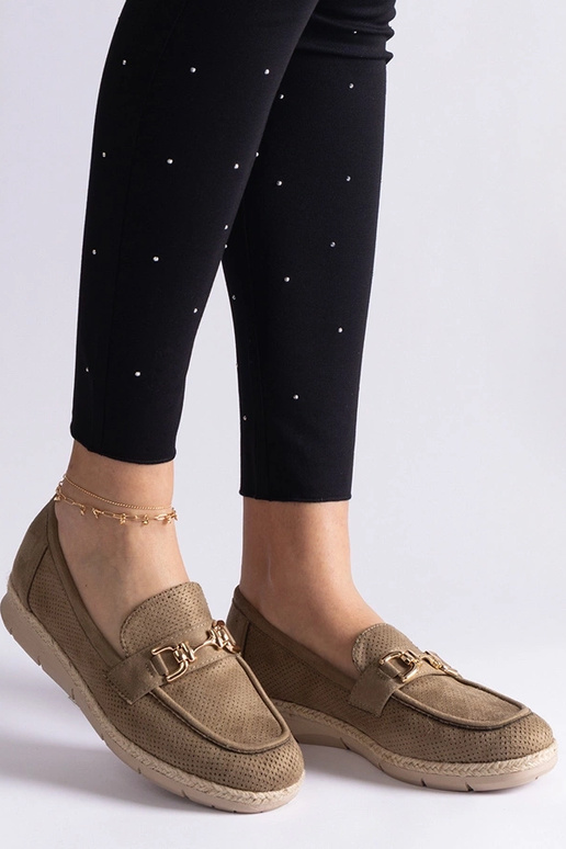 Mocassins verdes femininos de camurça...