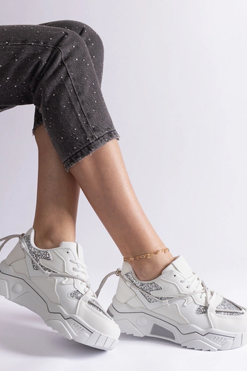 Tênis feminino branco com glitter Agar 2