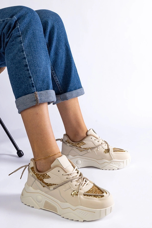 Tênis feminino bege com glitter Agar