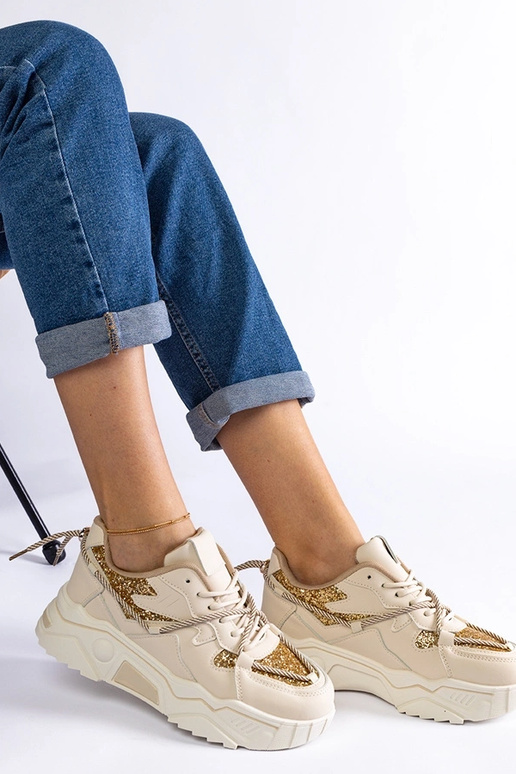 Tênis feminino bege com glitter Agar