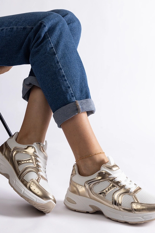 Tênis esportivo Ena branco e dourado