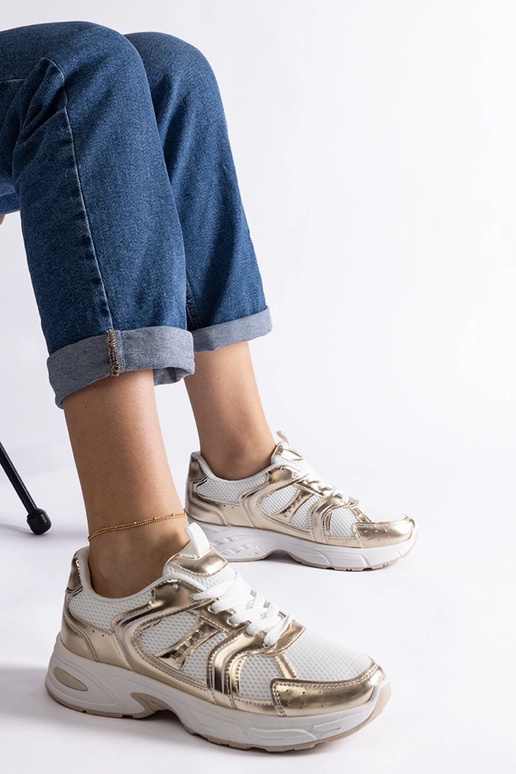 Tênis esportivo Ena branco e dourado
