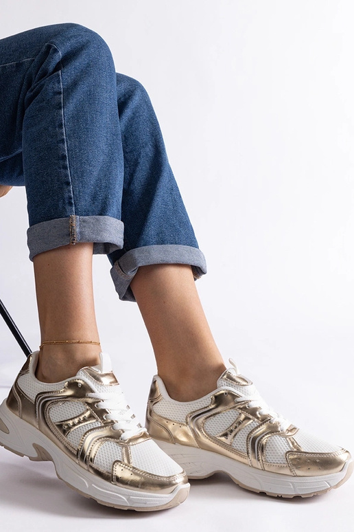 Tênis esportivo Ena branco e dourado