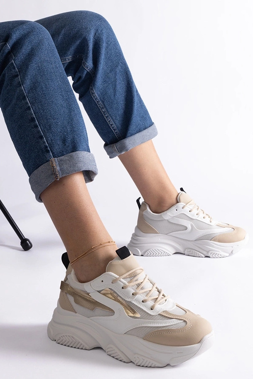 Tênis femininos Milenka bege e dourado