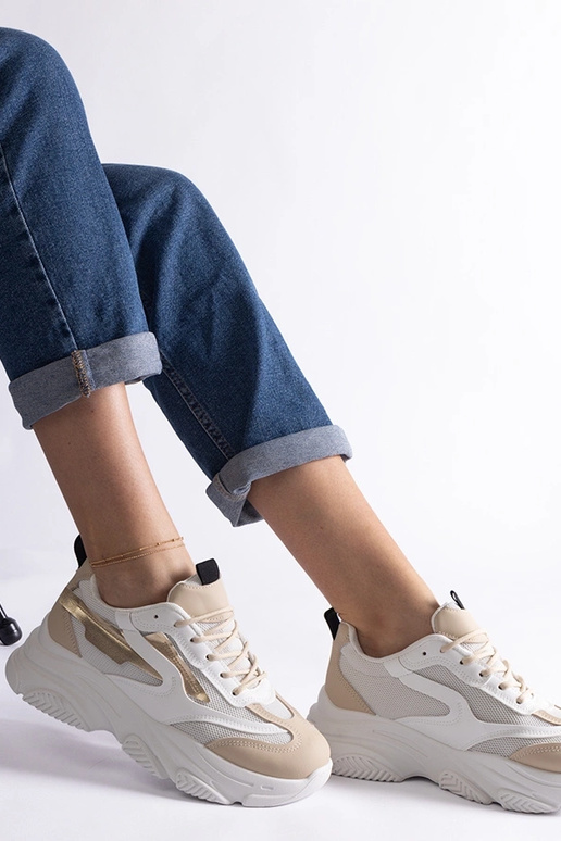 Tênis femininos Milenka bege e dourado