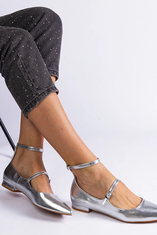 Sapatos baixos prateados com fivelas...