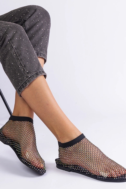 Sandálias de malha preta com zircões...