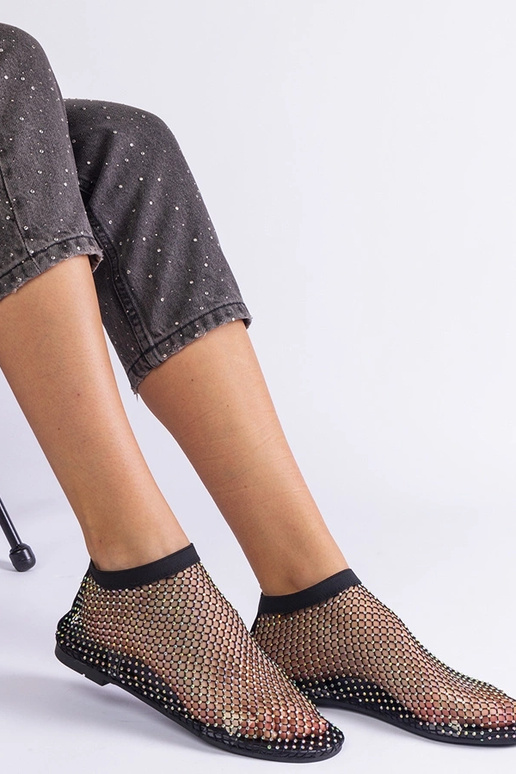 Sandálias de malha preta com zircões...