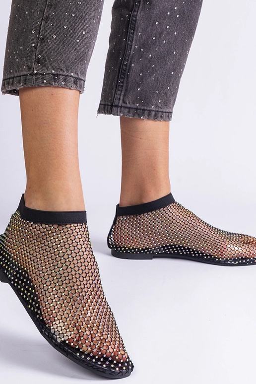 Sandálias de malha preta com zircões...