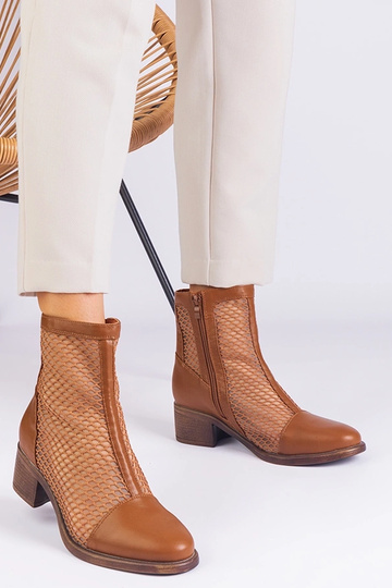 Botins de malha marrom com salto bloco Melarka 2