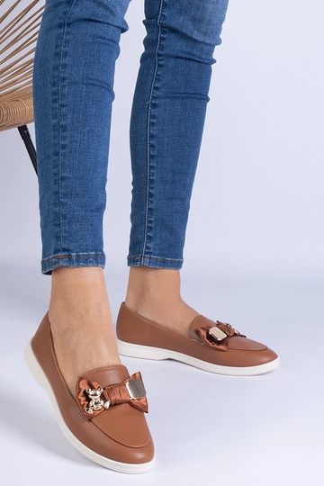 Mocassins marrons decorados com laço e urso dourado Nensi 2