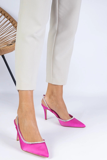 Mrozzi Sapatos de Cetim Rosa com Strass e Salto Aberto 2