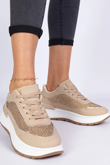 Tênis femininos marrons com zircônias Fucco