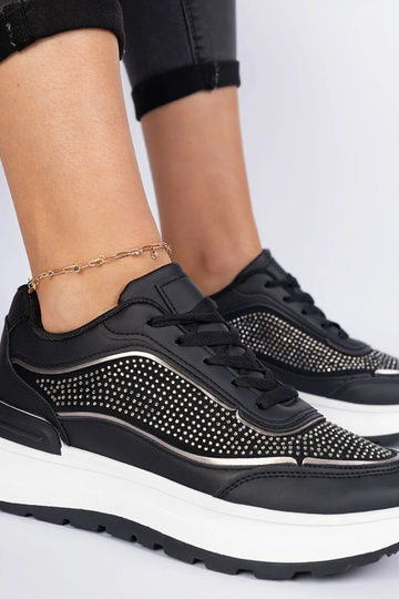 Tênis femininos pretos com zircônias Fucco