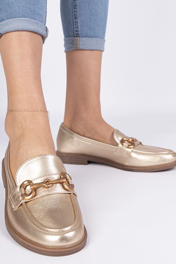 Mocassins femininos dourados com detalhe dourado Selanos