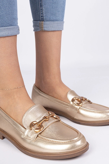 Mocassins femininos dourados com detalhe dourado Selanos 2