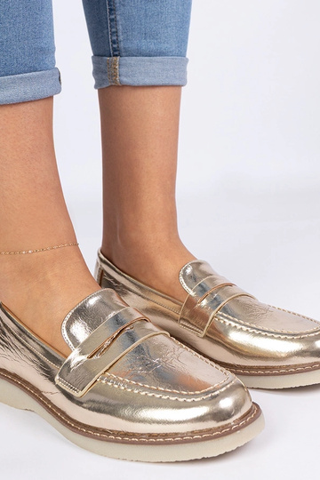 Mocassins clássicos dourados femininos Merisa 2