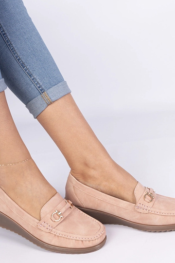 Mocassins femininos rosas em anabela Sambada
