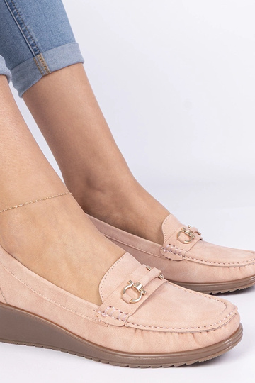 Mocassins femininos rosas em anabela Sambada 2