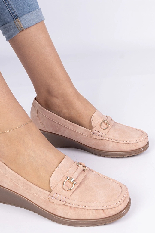 Mocassins femininos rosas em anabela...