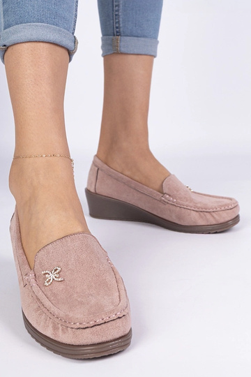 Mocassins femininos rosa com plataforma de camurça sintética Sarimi