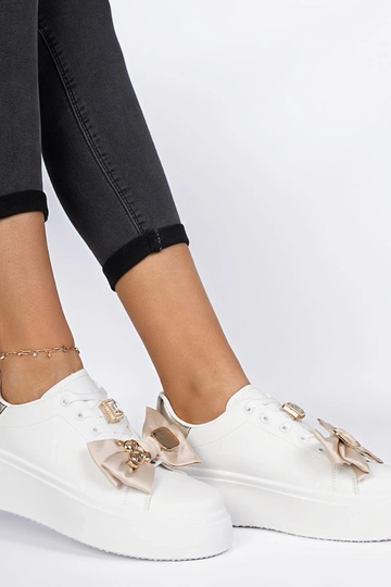 Tênis feminino branco e dourado Milonel