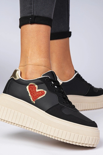 Sneakers femininos pretos com coração de glitter Laira 2